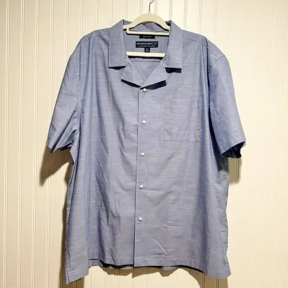 Magna Ready Blue Short Sleeve Button Up Stress Free Shirting Mens XXL - Picture 1 of 5